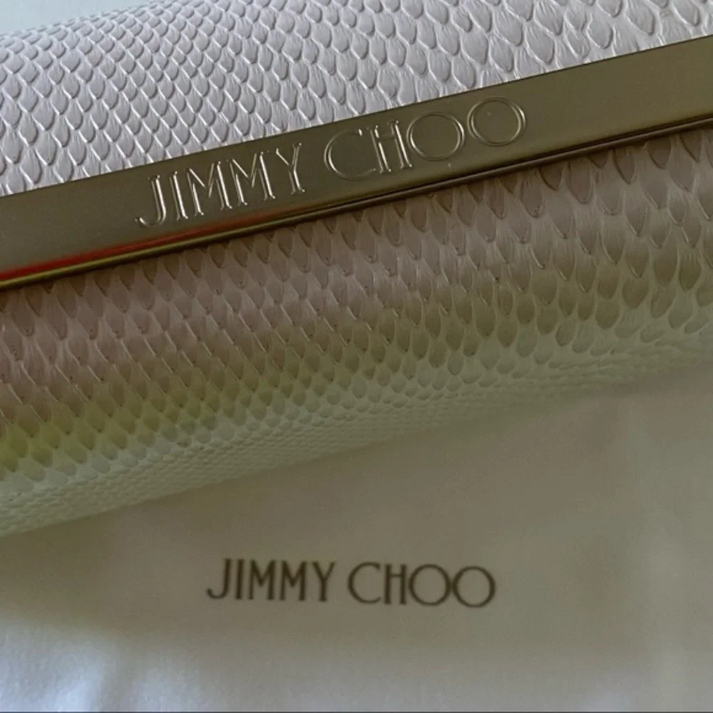 Jimmy Choo Designer Cream Leather Reptile Embossed Luxury Eye Glass Case…